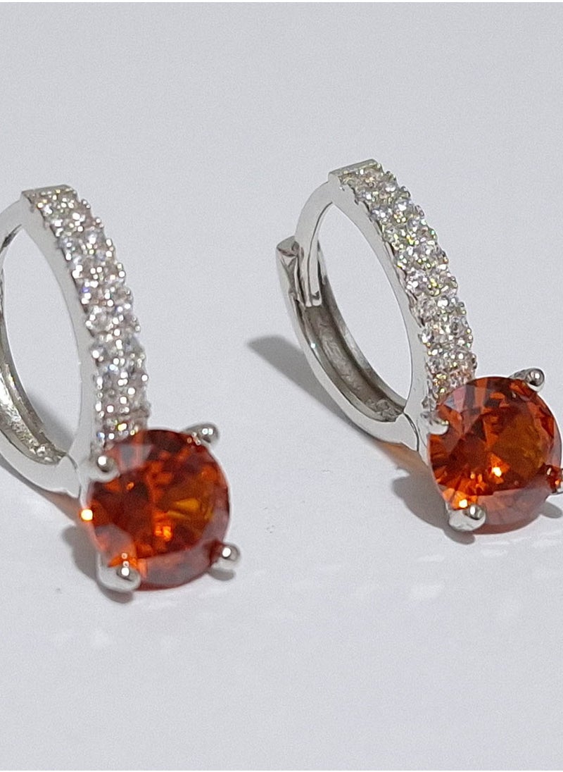 EMNON 925 Sterling Silver Jewelry Rhodium Plated Solitaire Garnet CZ-Red Huggie Hoop Earrings 100% Precious Metal Gift for Women- Emnon38EA  - Image 2