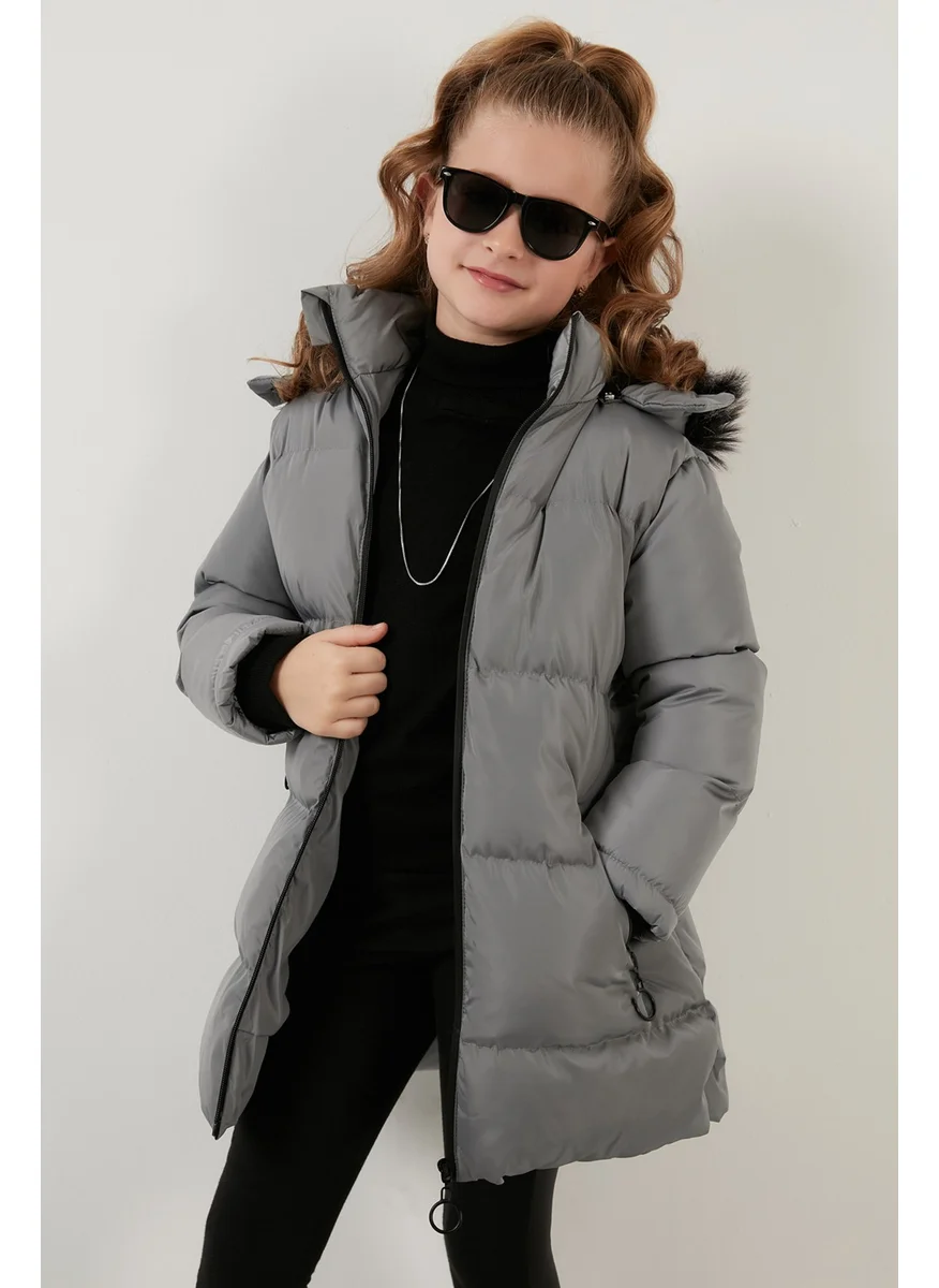 Lela Plush Lined Faux Fur Collar Removable Hooded Winter Coat Girls' Coat 5760072
