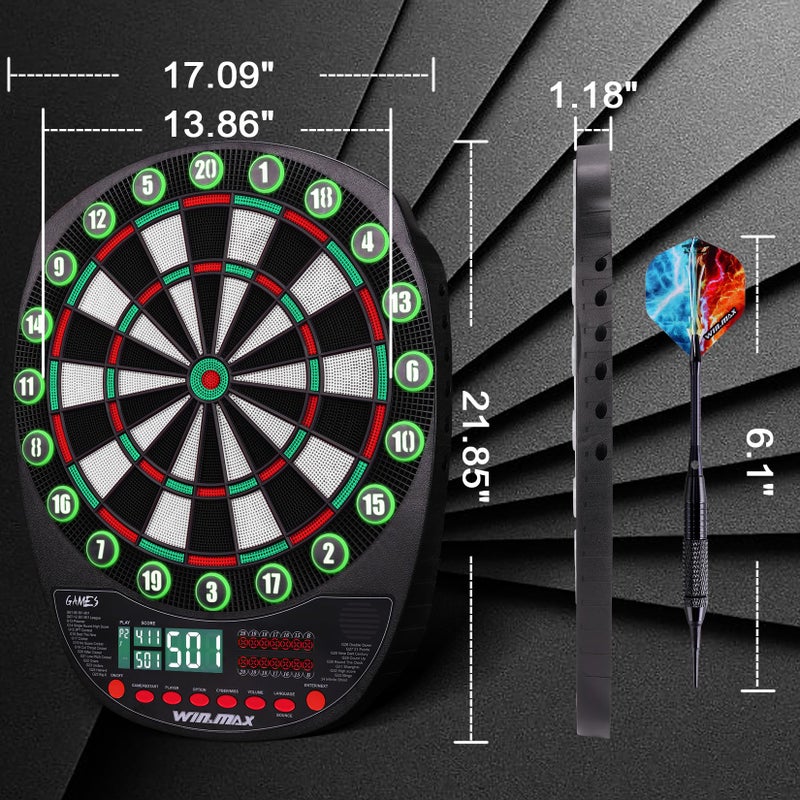 WIN.MAX Electronic Dart Board Soft Tip Dartboard Set LED Displays 3 Languges with 12 Darts 100 Tips Power - Image 5