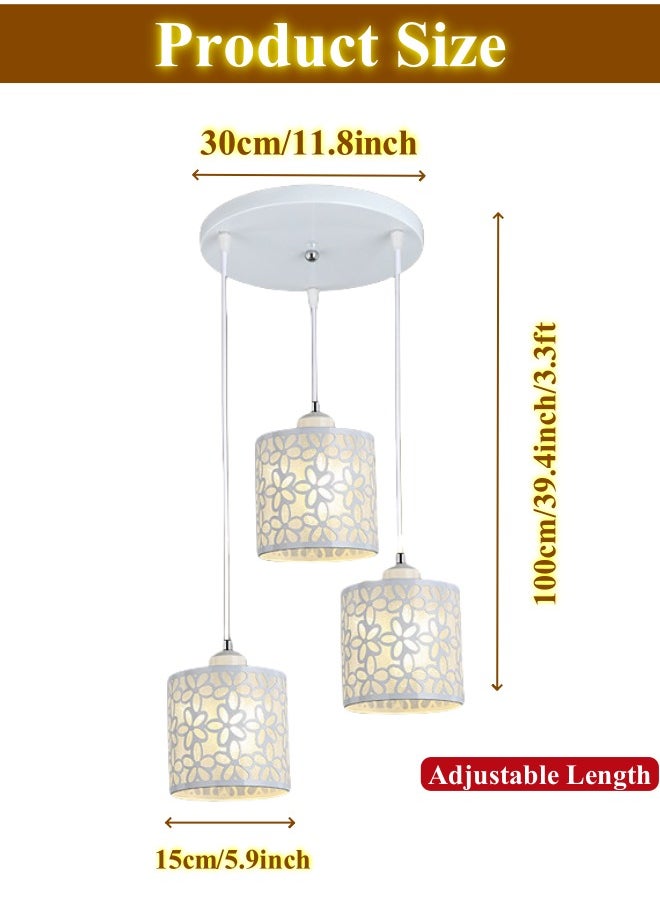 Optico 3-Light Pendant Light, Ceiling Light Hanging Light with Adjustable Cord and Hollowed Shade Modern Chandelier Pendant Lighting Kitchen Light Hallway Light Staircase Light with LED White Light for Farmhouse Living Dining Room Entryway (White)  - Image 2