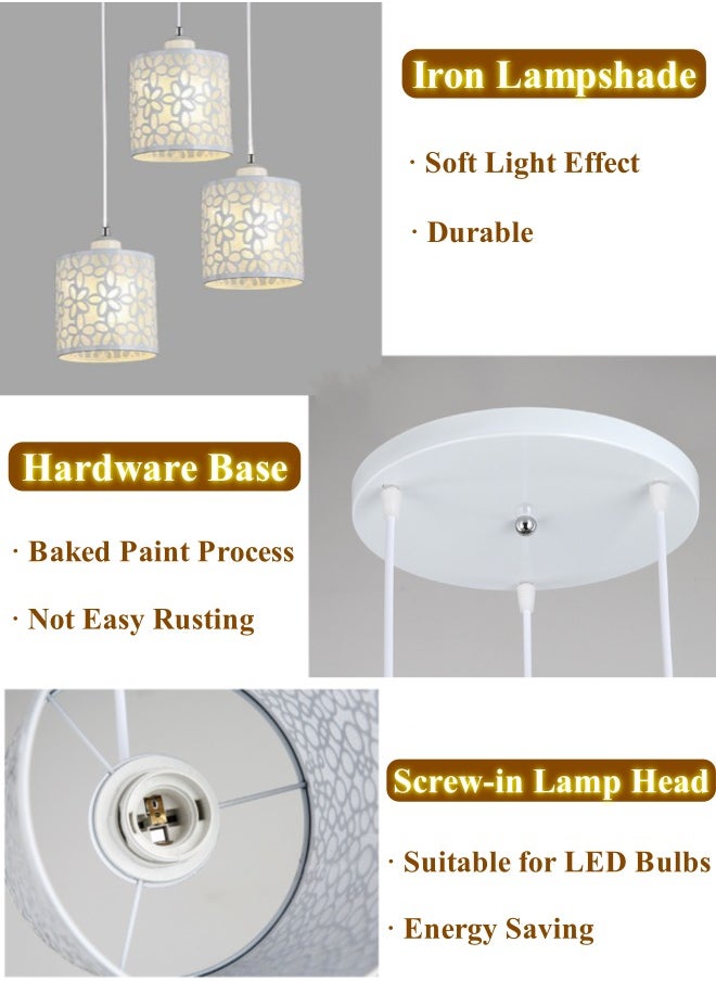 Optico 3-Light Pendant Light, Ceiling Light Hanging Light with Adjustable Cord and Hollowed Shade Modern Chandelier Pendant Lighting Kitchen Light Hallway Light Staircase Light with LED White Light for Farmhouse Living Dining Room Entryway (White)  - Image 3