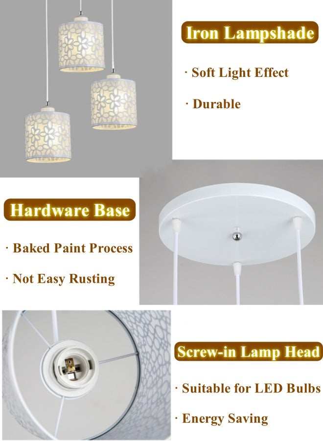 Optico 3-Light Pendant Light, Ceiling Light Hanging Light with Adjustable Cord and Hollowed Shade Modern Chandelier Pendant Lighting Kitchen Light Hallway Light Staircase Light with LED White Light for Farmhouse Living Dining Room Entryway (White) - Image 4