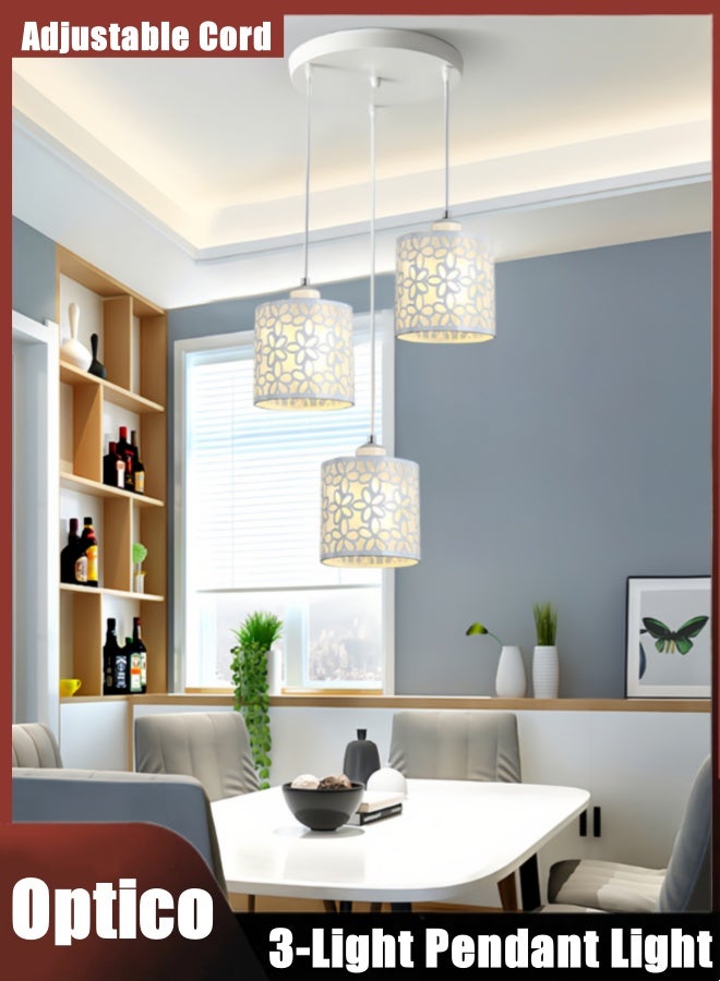 Optico 3-Light Pendant Light, Ceiling Light Hanging Light with Adjustable Cord and Hollowed Shade Modern Chandelier Pendant Lighting Kitchen Light Hallway Light Staircase Light with LED White Light for Farmhouse Living Dining Room Entryway (White) - Image 1