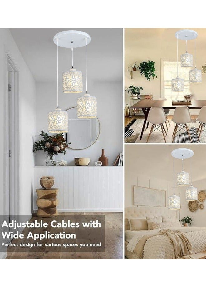 Optico 3-Light Pendant Light, Ceiling Light Hanging Light with Adjustable Cord and Hollowed Shade Modern Chandelier Pendant Lighting Kitchen Light Hallway Light Staircase Light with LED White Light for Farmhouse Living Dining Room Entryway (White) - Image 5