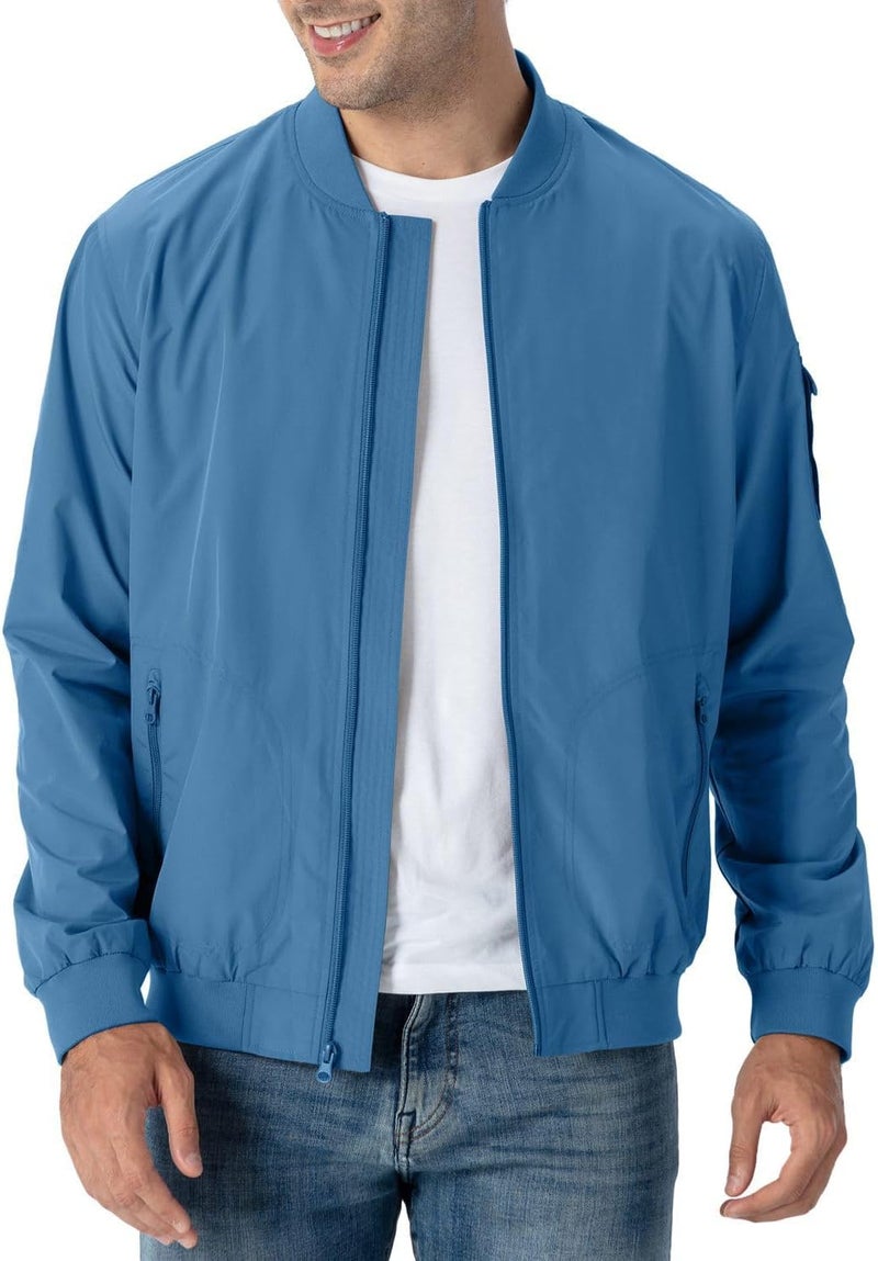 Rdruko Men's Casual Lightweight Bomber Jacket - Denim Blue - Image 1