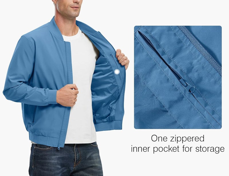 Rdruko Men's Casual Lightweight Bomber Jacket - Denim Blue - Image 4