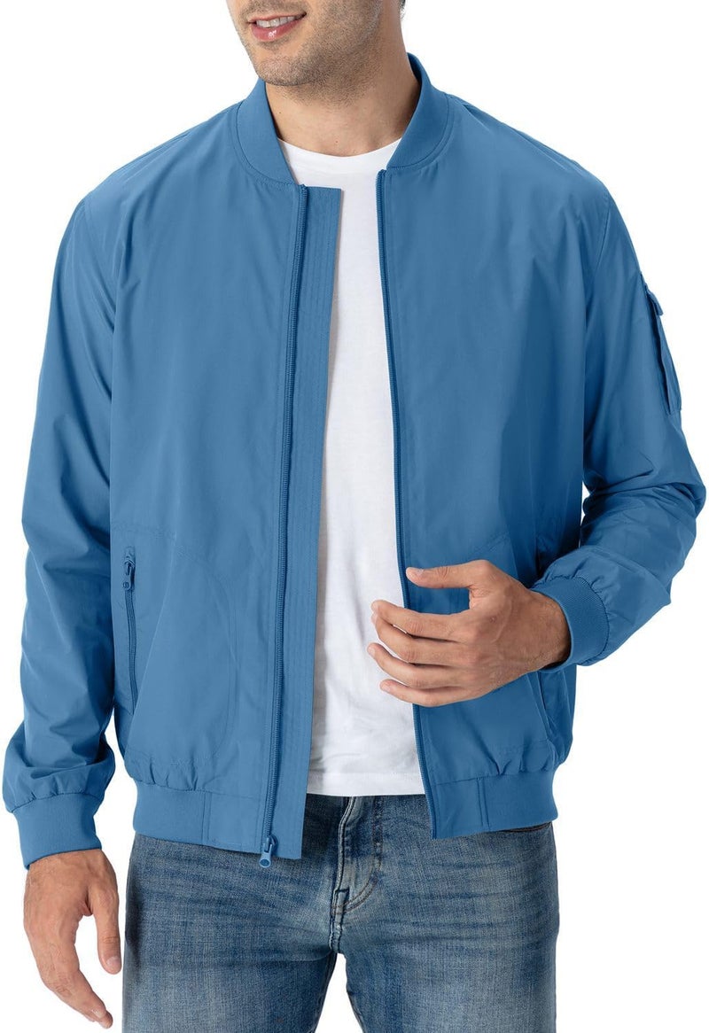 Rdruko Men's Casual Lightweight Bomber Jacket - Denim Blue - Image 3