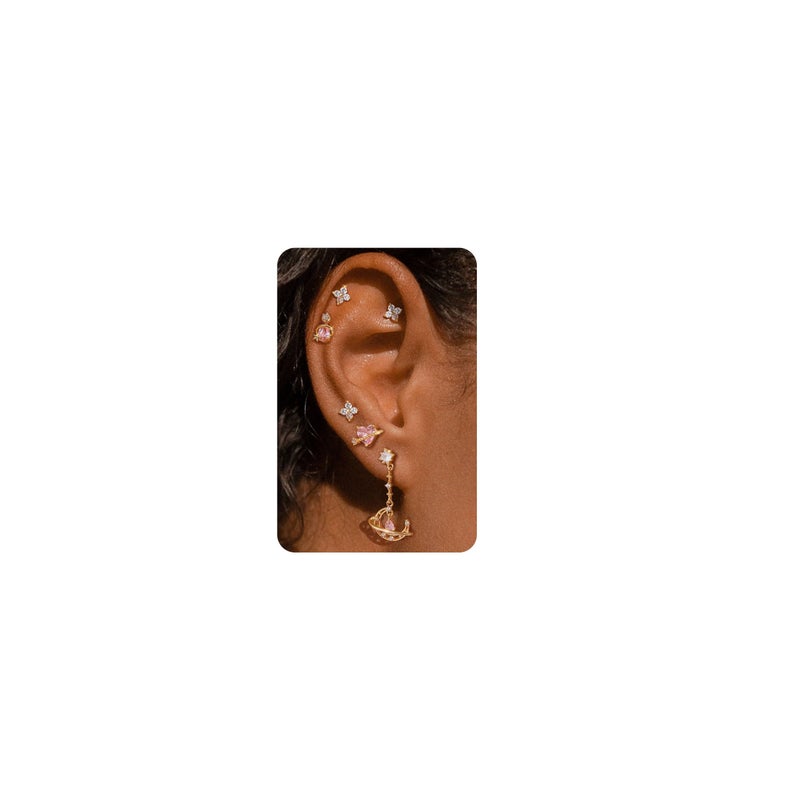 Krfy 6 Pcs Dainty 14K Gold Plated Earrings for Women - Sterling Silver Post Hypoallergenic Cartilage Earrings for Women CZ Universe Dangle Earrings Stud Earring Sets for Multiple Piercing - Image 1