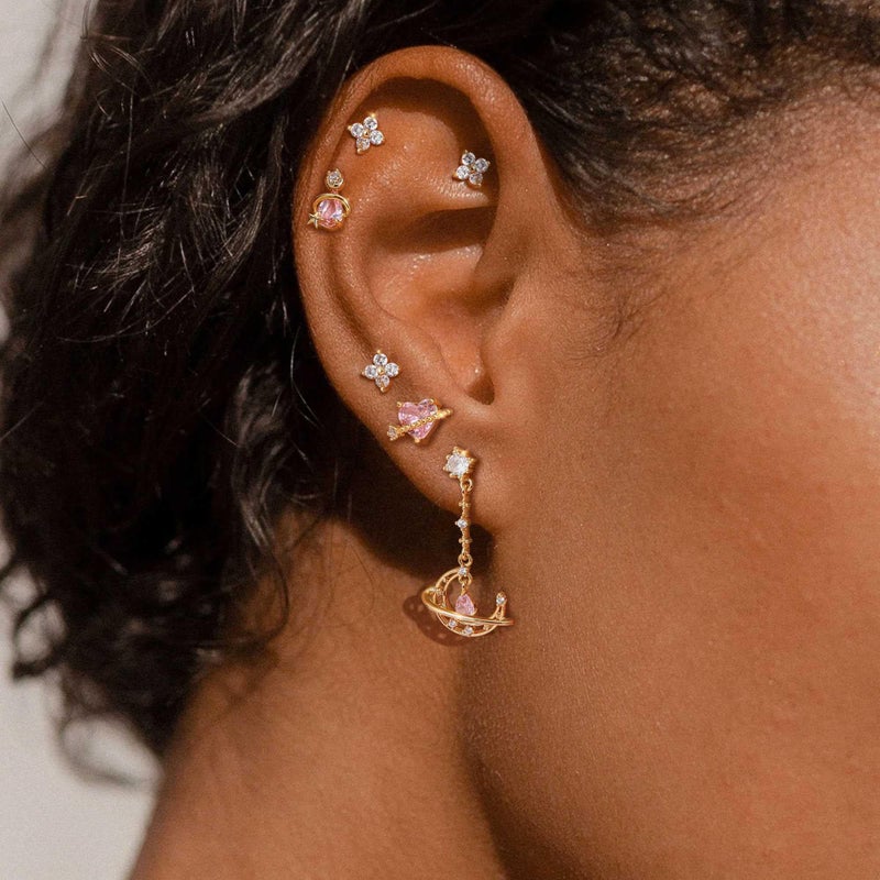 Krfy 6 Pcs Dainty 14K Gold Plated Earrings for Women - Sterling Silver Post Hypoallergenic Cartilage Earrings for Women CZ Universe Dangle Earrings Stud Earring Sets for Multiple Piercing - Image 5