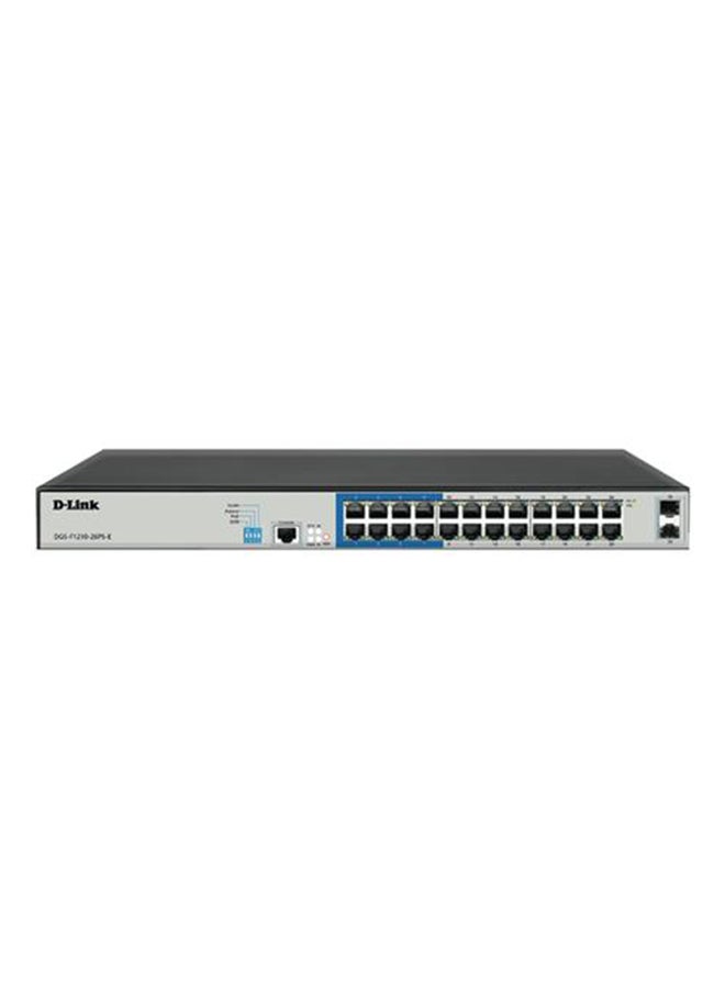 DLINK DGS-F1210-26PS-E 26-port Switch, 10/100/1000Base-T, Long Range 250m, PoE+, Smart Switch with 24 PoE Ports, 2 SFP Ports Black