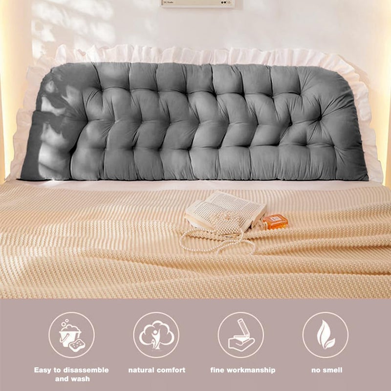 HASTHIP ® Headboard Pillow for Bed Backrest - 19.7" x 47.2" Pillow for Sitting Up in Bed Soft Cotton Filled Quilting Padded Soft Headboard Backrest with Cute Flounce Edge, Removable Zippered Cover - Image 4
