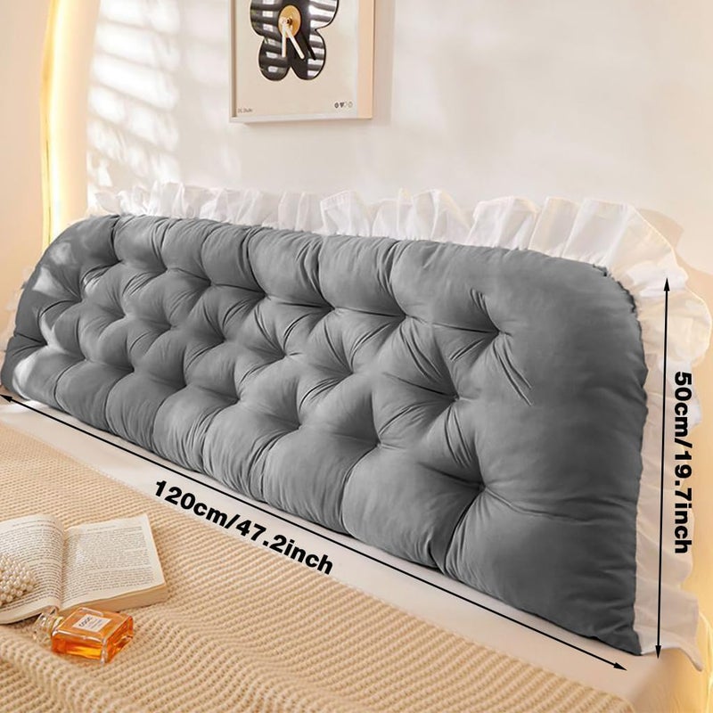 HASTHIP ® Headboard Pillow for Bed Backrest - 19.7" x 47.2" Pillow for Sitting Up in Bed Soft Cotton Filled Quilting Padded Soft Headboard Backrest with Cute Flounce Edge, Removable Zippered Cover - Image 2