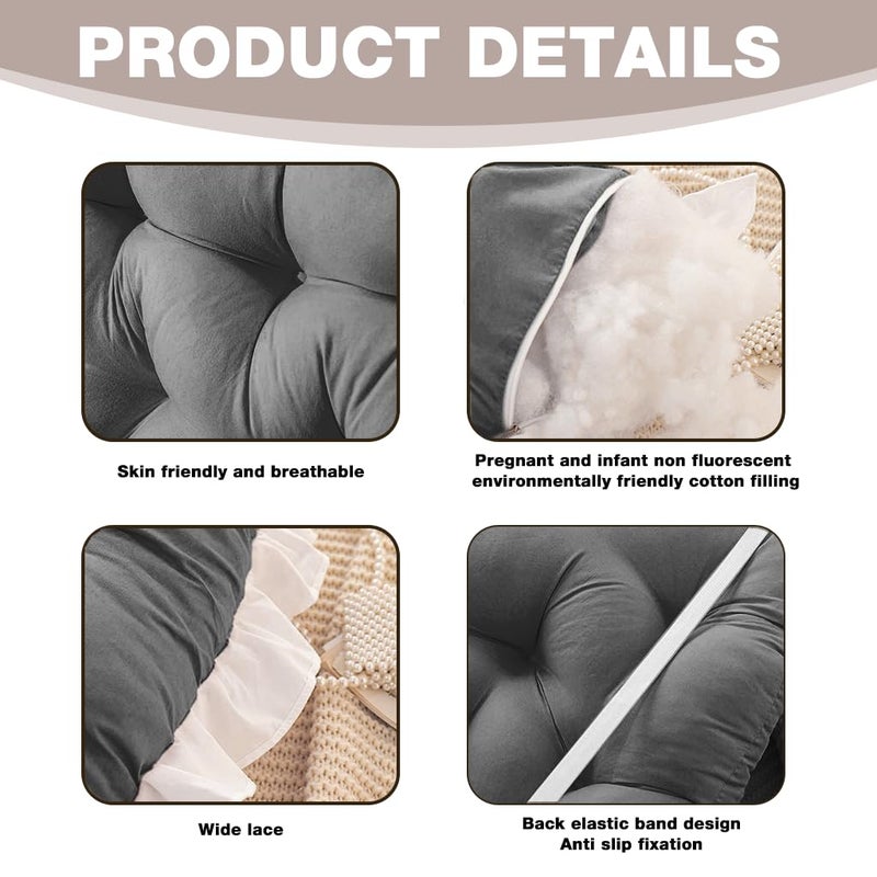 HASTHIP ® Headboard Pillow for Bed Backrest - 19.7" x 47.2" Pillow for Sitting Up in Bed Soft Cotton Filled Quilting Padded Soft Headboard Backrest with Cute Flounce Edge, Removable Zippered Cover - Image 3