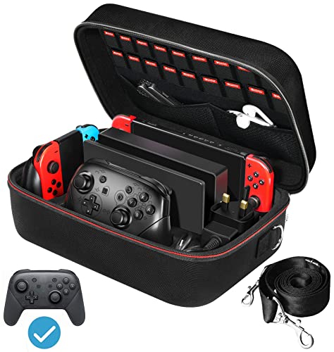 ivoler Carrying Storage Case for Nintendo Switch/For Switch OLED Model (2021),Portable Travel All Protective Hard Messenger Bag Soft Lining 18Games for Switch Console Pro Controller Accessories Black - Image 1