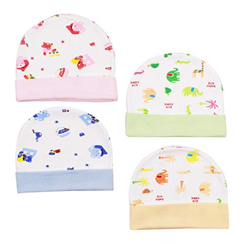 Neska Moda Baby Boys and Girls Pack of 4 Cotton Caps for 0 to 12 Months (Orange,Green,Blue,Pink) - Image 1