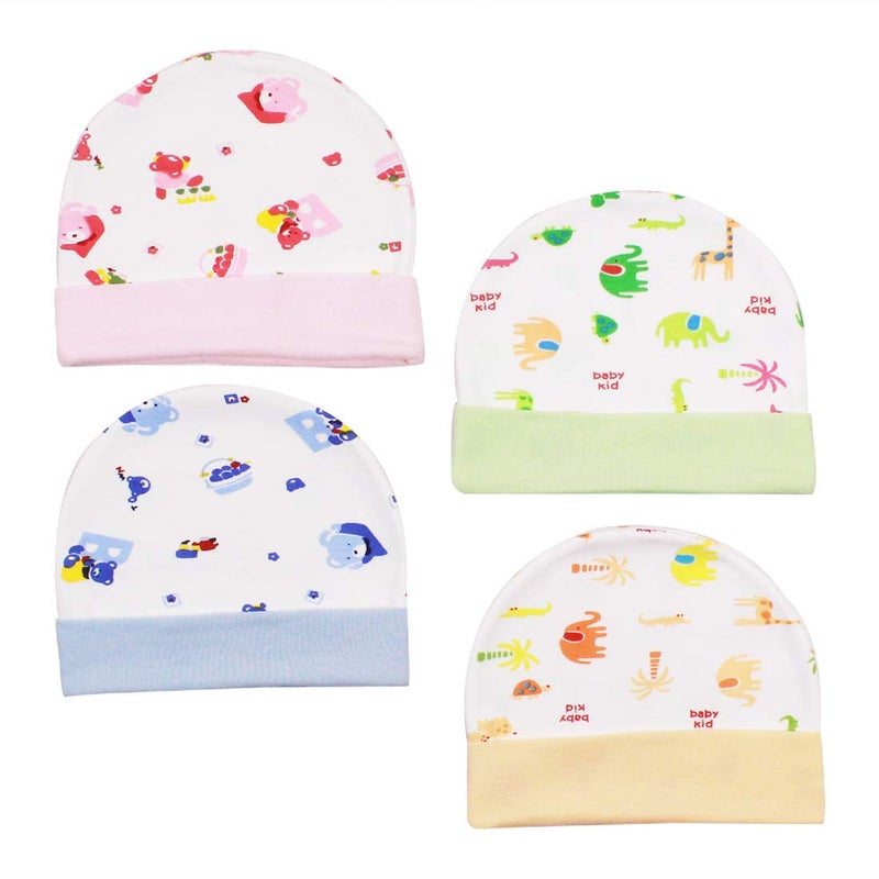 Neska Moda Baby Boys and Girls Pack of 4 Cotton Caps for 0 to 12 Months (Orange,Green,Blue,Pink) - Image 5