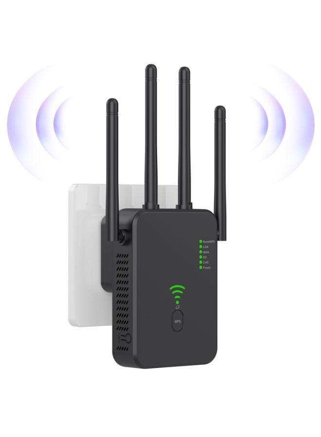 Naxifly WiFi Range Extender, 300M Wireless Router,Wifi Repeater,Ac Dual Band 2.4 Anti-Interference,Wps Function One Click Interconnection,Can Connect to Desktop/Wireless Internet Simultaneously(black) - Image 1