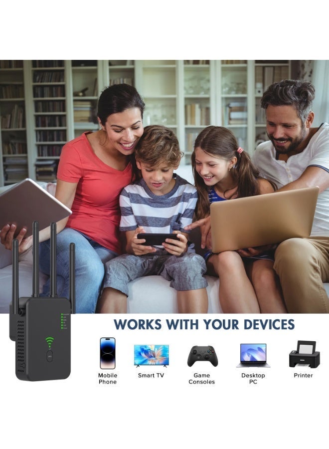 Naxifly WiFi Range Extender, 300M Wireless Router,Wifi Repeater,Ac Dual Band 2.4 Anti-Interference,Wps Function One Click Interconnection,Can Connect to Desktop/Wireless Internet Simultaneously(black) - Image 4