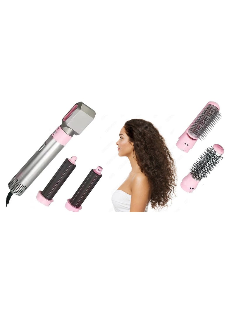 General - 5 in 1 Hot Air Styler Hair Dryer Comb Multi-function Styling Tool for Straightening Curler Curl Drying Combing Scalp Massage Styling Light Pink - Image 1