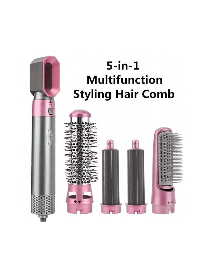 General - 5 in 1 Hot Air Styler Hair Dryer Comb Multi-function Styling Tool for Straightening Curler Curl Drying Combing Scalp Massage Styling Light Pink - Image 1