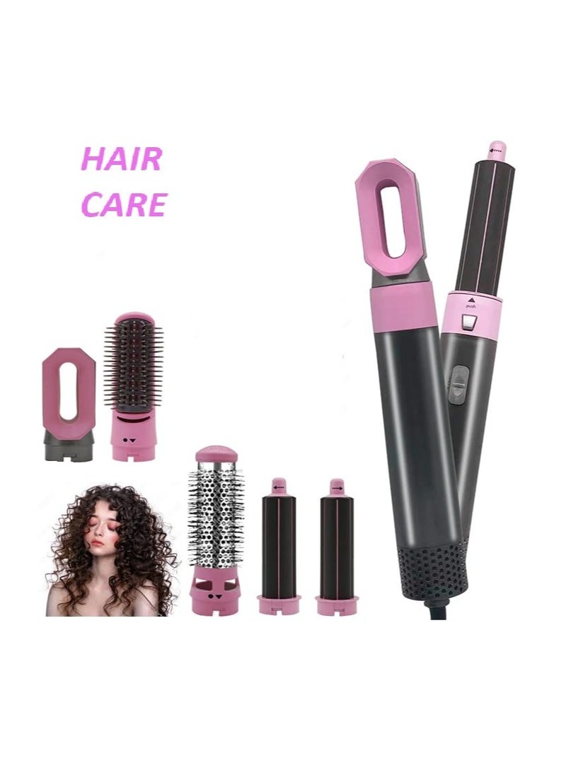 General - 5 in 1 Hot Air Styler Hair Dryer Comb Multi-function Styling Tool for Straightening Curler Curl Drying Combing Scalp Massage Styling Light Pink - Image 1