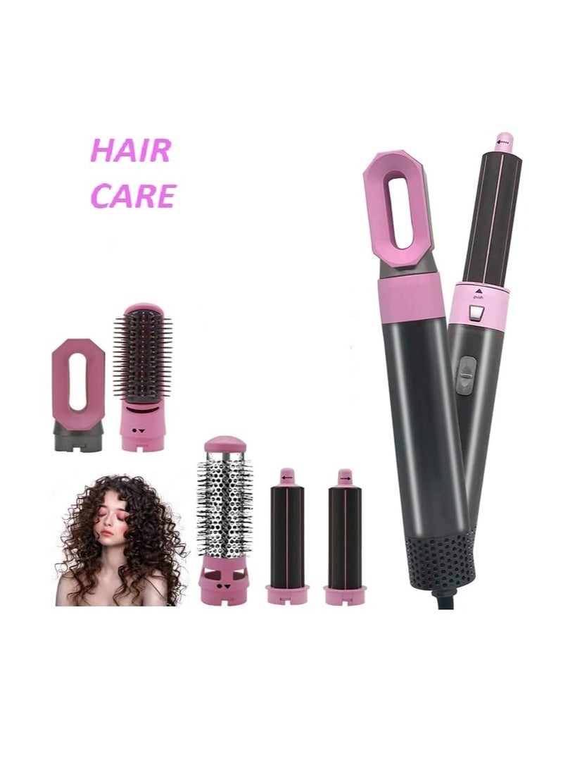 General - 5 in 1 Hot Air Styler Hair Dryer Comb Multi-function Styling Tool for Straightening Curler Curl Drying Combing Scalp Massage Styling Light Pink - Image 1