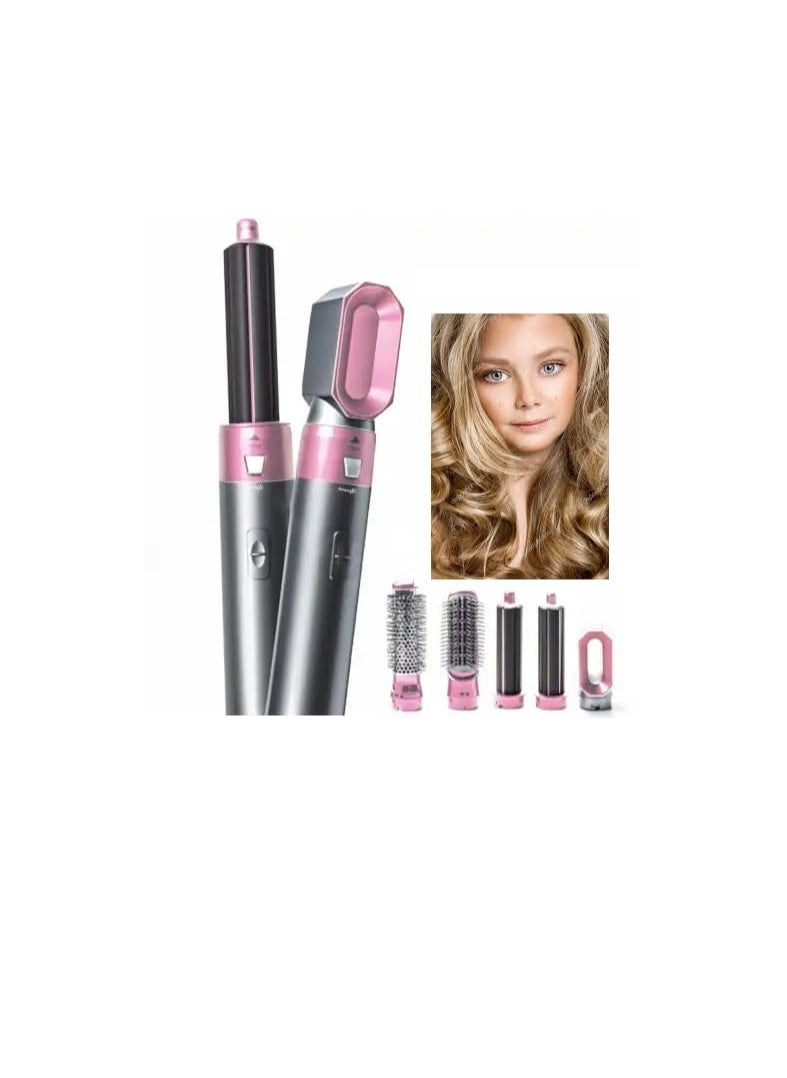General - 5 in 1 Hot Air Styler Hair Dryer Comb Multi-function Styling Tool for Straightening Curler Curl Drying Combing Scalp Massage Styling Light Pink - Image 1