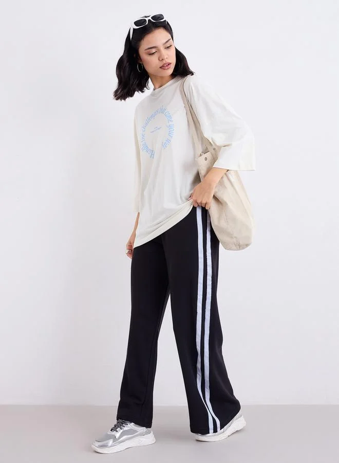 Styli Styli Black Side Seam Taping Detail Wide Leg Joggers