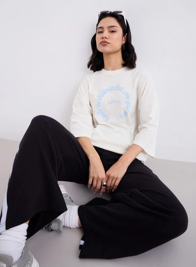 Styli Styli Black Side Seam Taping Detail Wide Leg Joggers