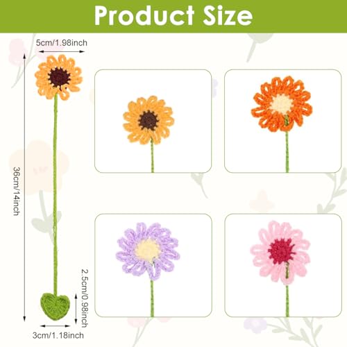 OFIFO® 4Pcs Crochet Flower Bookmarks Set, Handmade Daisy Knitting Bookmark for School, College, Office, Reading Accessories, Cute Gifts for Girls, Students, Teachers, Book Lovers - Image 2