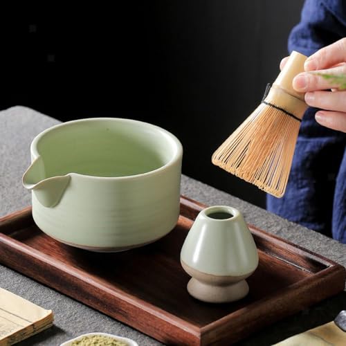 Flavoma (Set of 4) Japanese Handmade Bamboo Matcha Whisk (Match Brush Japanese Style) + Traditional Scoop (Chashaku) + Ceramic Tea Bowl + Ceramic Tea Whisk Holder - Image 5
