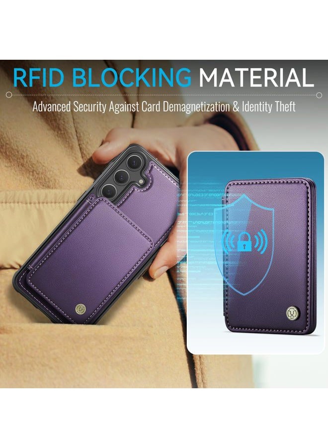 Usroom Compatible with Magsafe Wireless Charing for Samsung Galaxy S25 Plus Wallet Case, RFID Blocking Card Holder Magnetic 2 in 1 Detachable Wallet Kickstand Case, Purple - Image 3