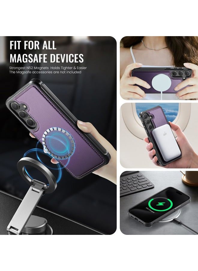 Usroom Compatible with Magsafe Wireless Charing for Samsung Galaxy S25 Plus Wallet Case, RFID Blocking Card Holder Magnetic 2 in 1 Detachable Wallet Kickstand Case, Purple - Image 2