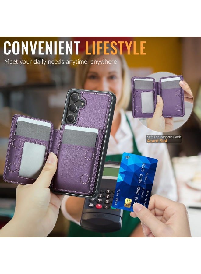 Usroom Compatible with Magsafe Wireless Charing for Samsung Galaxy S25 Plus Wallet Case, RFID Blocking Card Holder Magnetic 2 in 1 Detachable Wallet Kickstand Case, Purple - Image 4
