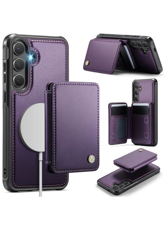 Usroom Compatible with Magsafe Wireless Charing for Samsung Galaxy S25 Plus Wallet Case, RFID Blocking Card Holder Magnetic 2 in 1 Detachable Wallet Kickstand Case, Purple - Image 1