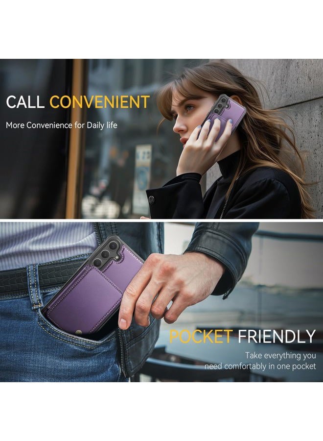 Usroom Compatible with Magsafe Wireless Charing for Samsung Galaxy S25 Plus Wallet Case, RFID Blocking Card Holder Magnetic 2 in 1 Detachable Wallet Kickstand Case, Purple - Image 5