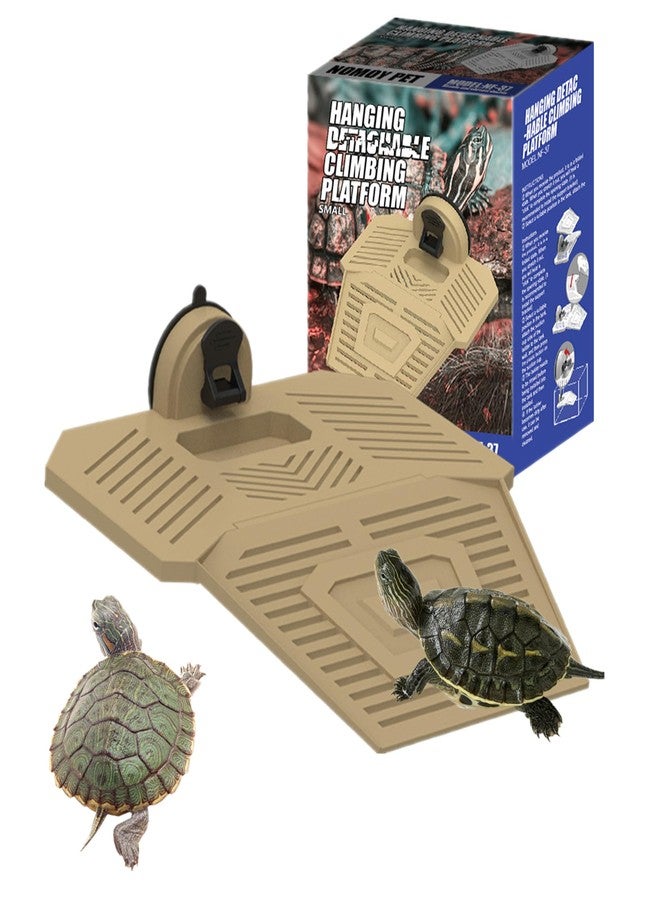 alfyng Turtle Basking Platform, Turtle Resting Basking Platform Ramp, Removable Tortoise Climbing Ladder Resting Terrace for Reptiles Amphibian Habitat Hideouts Aquarium Floating Dock (Brown, L) - Image 1