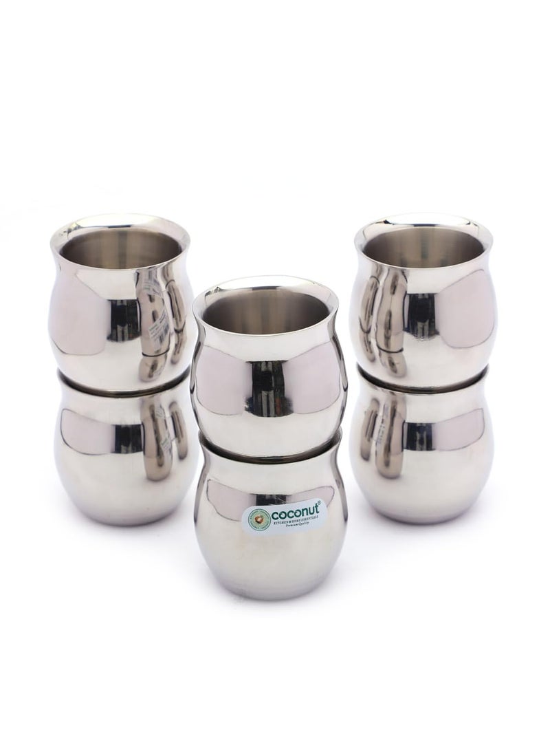 Coconut coconut Khullad Stainless Steel Double Walled Coffee/Tea Glass - 6pc - 100ML Each  - Image 2