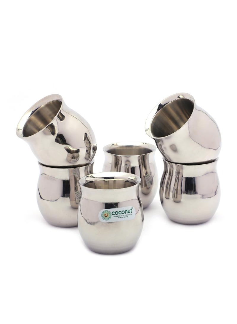 Coconut coconut Khullad Stainless Steel Double Walled Coffee/Tea Glass - 6pc - 100ML Each  - Image 1