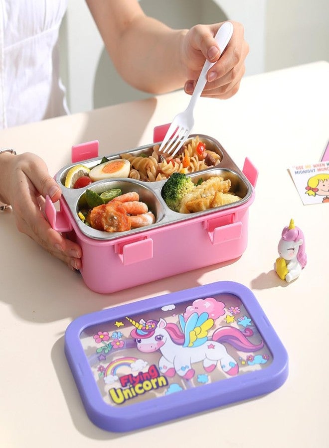 aDai Kids Bento Lunch Box with Stainless Steel 3 Compartments | 700ml Leak-Resistant Lid | Cartoon Printed Lunch Box for School & Travel | Easy Lock Design | BPA-Free (Blue) - Image 5