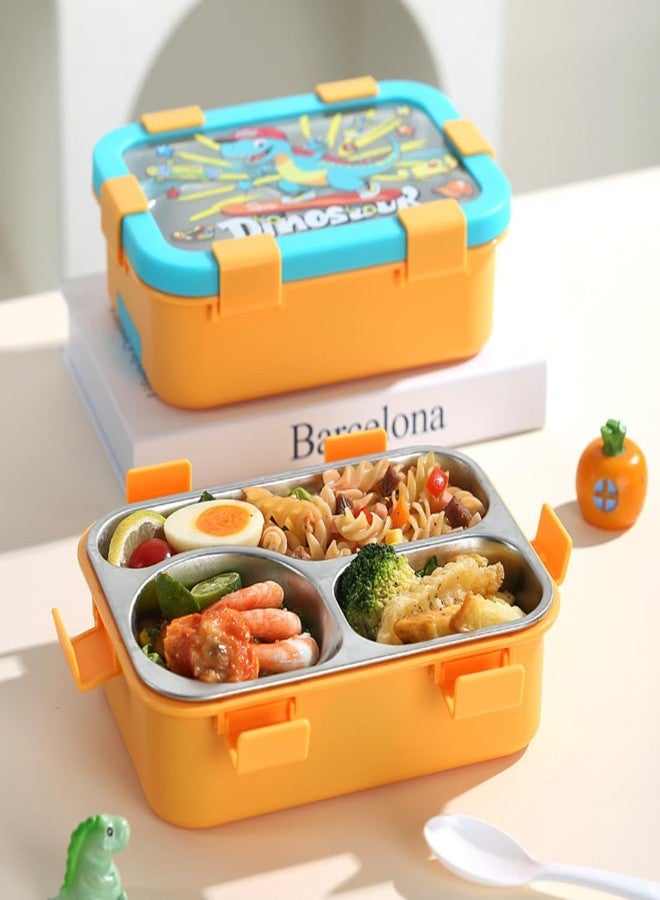 aDai Kids Bento Lunch Box with Stainless Steel 3 Compartments | 700ml Leak-Resistant Lid | Cartoon Printed Lunch Box for School & Travel | Easy Lock Design | BPA-Free (Blue) - Image 3