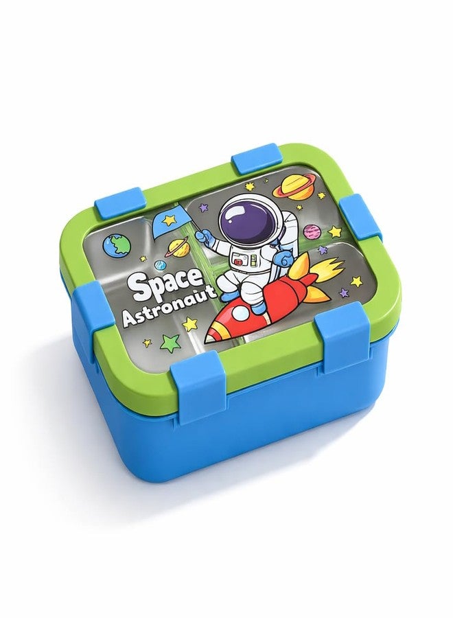 aDai Kids Bento Lunch Box with Stainless Steel 3 Compartments | 700ml Leak-Resistant Lid | Cartoon Printed Lunch Box for School & Travel | Easy Lock Design | BPA-Free (Blue) - Image 1