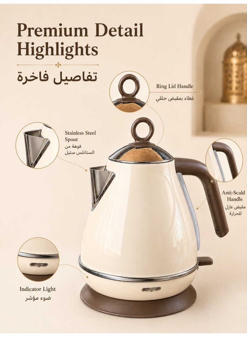 Three sheep Electric Kettle, 1.7L 2000W Fast Boil Retro Electric Tea Kettle with Auto Shut-Off & Boil Dry Protection, BPA-Free Stainless Steel Hot Water Boiler, 360° Swivel Base, Cream White - Image 2