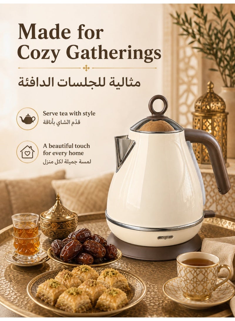 Three sheep Electric Kettle, 1.7L 2000W Fast Boil Retro Electric Tea Kettle with Auto Shut-Off & Boil Dry Protection, BPA-Free Stainless Steel Hot Water Boiler, 360° Swivel Base, Cream White - Image 4