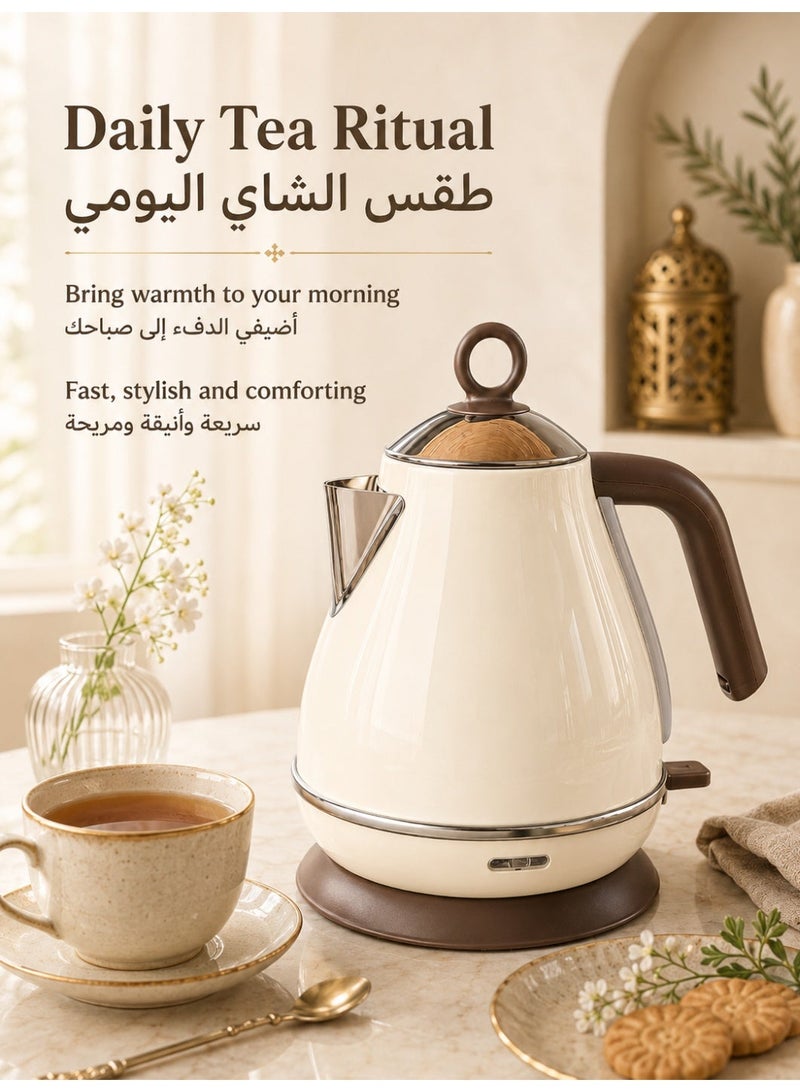 Three sheep Electric Kettle, 1.7L 2000W Fast Boil Retro Electric Tea Kettle with Auto Shut-Off & Boil Dry Protection, BPA-Free Stainless Steel Hot Water Boiler, 360° Swivel Base, Cream White - Image 3
