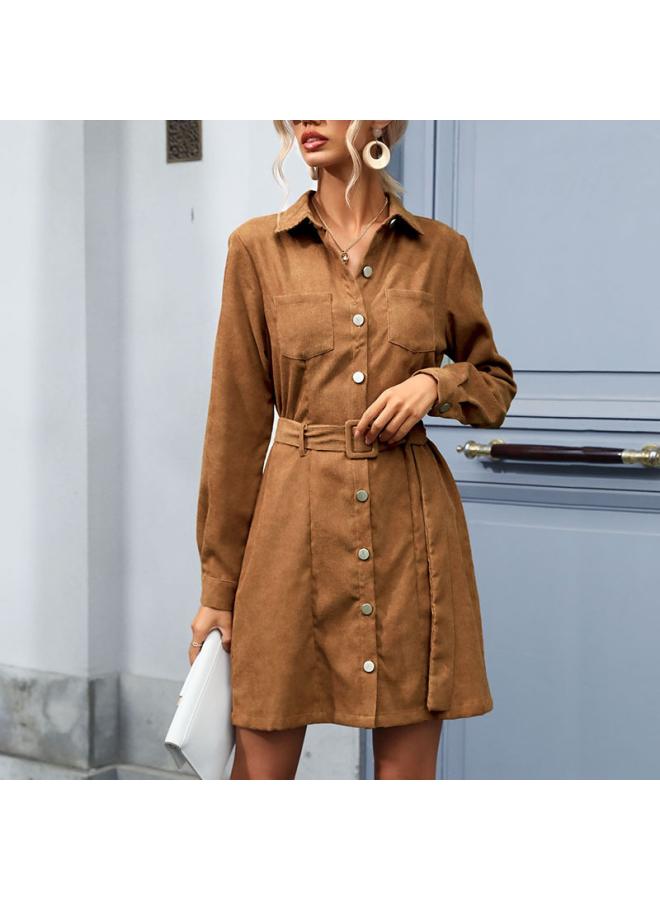 New Cardigan Shirt Autumn And Winter European And American Lapel Long Sleeve Women's Shirt Corduroy Dress 