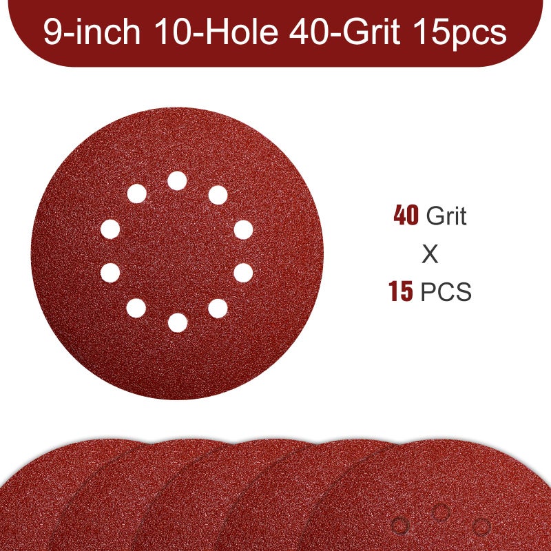 Awutzut 9 Inch 10 Holes Sanding Disc 40 Grit Drywall Sandpaper 15pcs for Popcorn Ceiling Sander Pads - Image 2