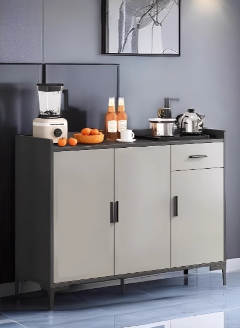 إيونتو خزانة تخزين عصرية متعددة الاستخدامات باللون الرمادي مع درج و3 أبواب - خزانة جانبية أنيقة، وخزانة، وطاولة بوفيه للمدخل، والمطبخ، وغرفة الطعام، وغرفة المعيشة، مصنوعة من لوح ألياف متوسط ​​الكثافة (MDF) بأرجل معدنية (100×92×34 سم) - Image 1