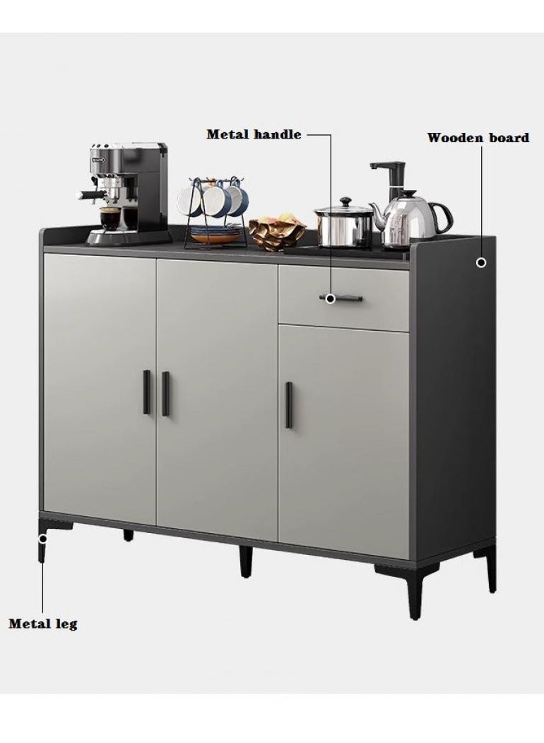 إيونتو خزانة تخزين عصرية متعددة الاستخدامات باللون الرمادي مع درج و3 أبواب - خزانة جانبية أنيقة، وخزانة، وطاولة بوفيه للمدخل، والمطبخ، وغرفة الطعام، وغرفة المعيشة، مصنوعة من لوح ألياف متوسط ​​الكثافة (MDF) بأرجل معدنية (100×92×34 سم) - Image 2