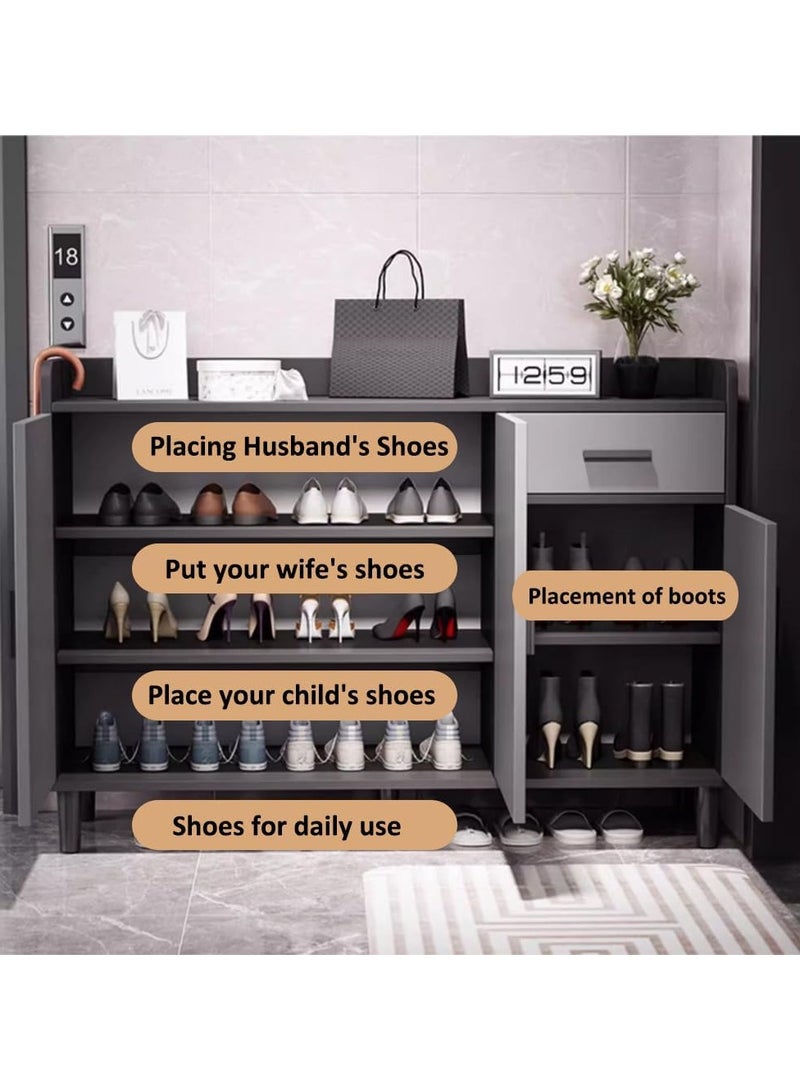 إيونتو خزانة تخزين عصرية متعددة الاستخدامات باللون الرمادي مع درج و3 أبواب - خزانة جانبية أنيقة، وخزانة، وطاولة بوفيه للمدخل، والمطبخ، وغرفة الطعام، وغرفة المعيشة، مصنوعة من لوح ألياف متوسط ​​الكثافة (MDF) بأرجل معدنية (100×92×34 سم) - Image 3